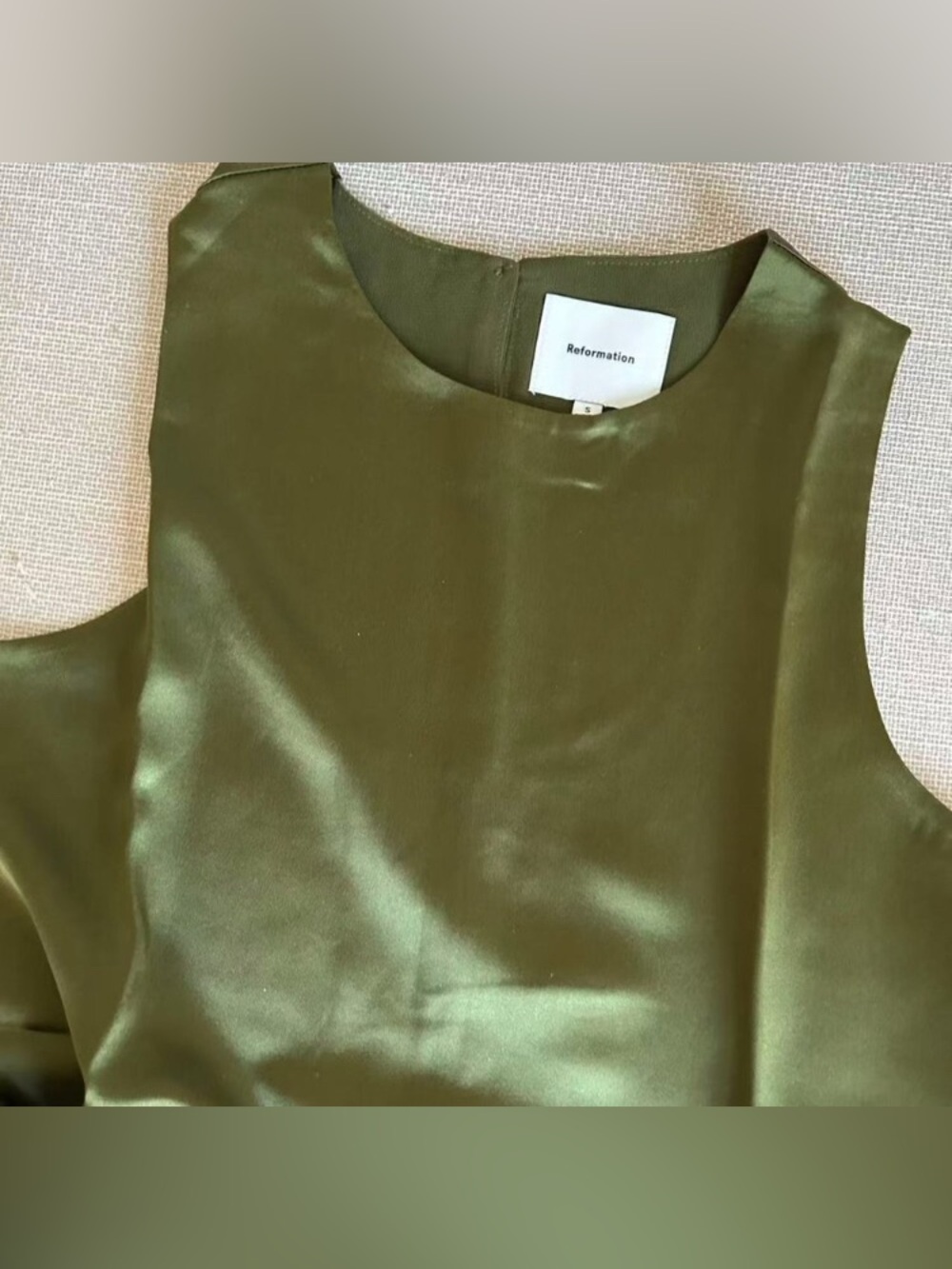 Reformation Jessalyn Silk Mini Dress Small Olive Lace French Causal Cocktail - Picture 7 of 7